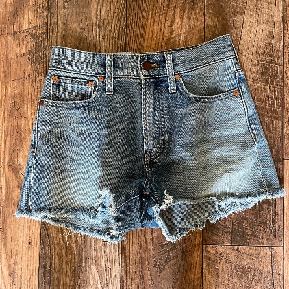 Madewell Blue Frayed Jean Shorts